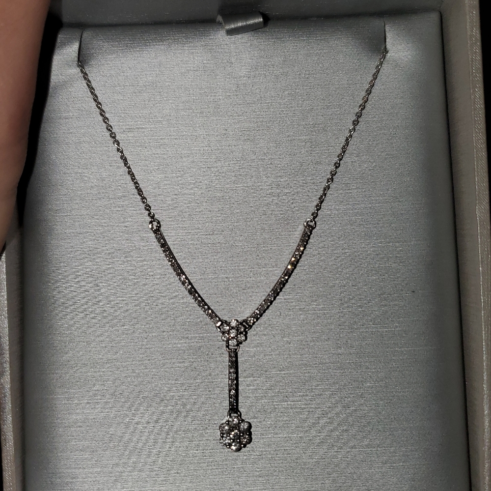 Diamond Necklace Flower Drop 10k white gold